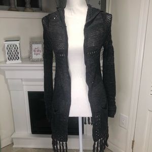 Dark Gray Cardigan with Hood Cotton Size Small